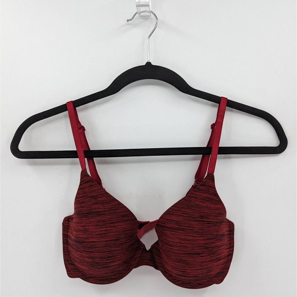 Victoria's Secret Bra 32D Red Black Stripes Uplift Semi Demi